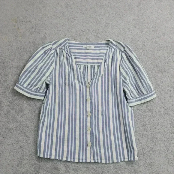 Madewell Women's S V-Neck Striped Button Front Blouse 28CT - Picture 1 of 7